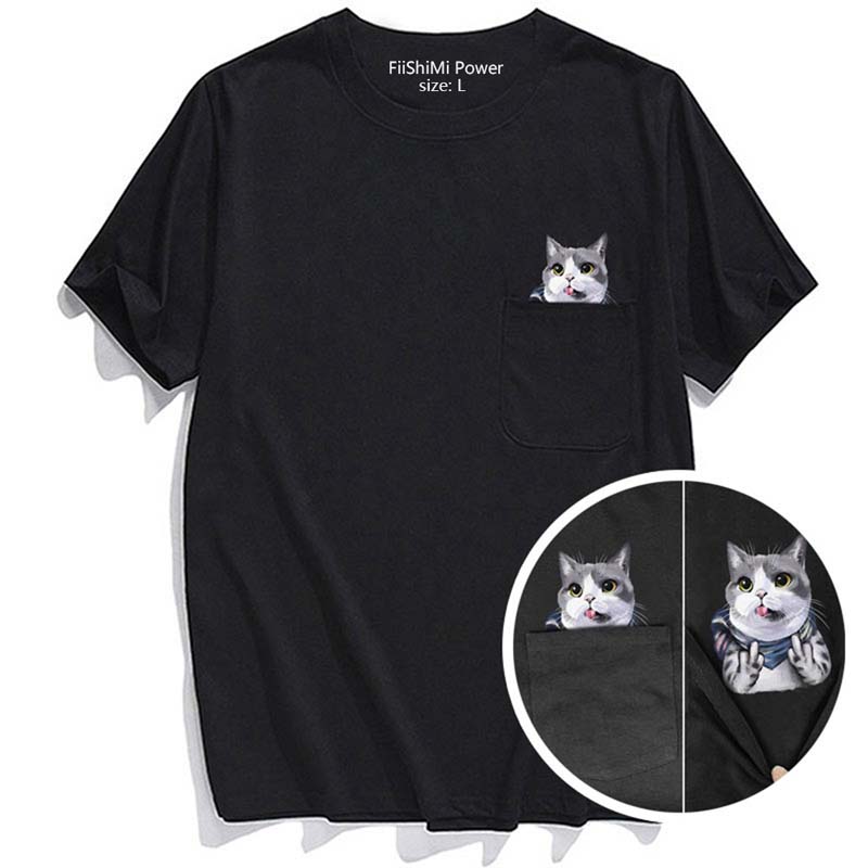 😾🖕Pocket Middle Finger Cat T-Shirt