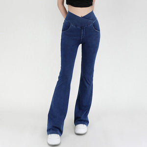 🔥Stretchy Denim High Waisted Crossover Flare Pants👖