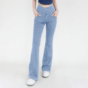 🔥Stretchy Denim High Waisted Crossover Flare Pants👖