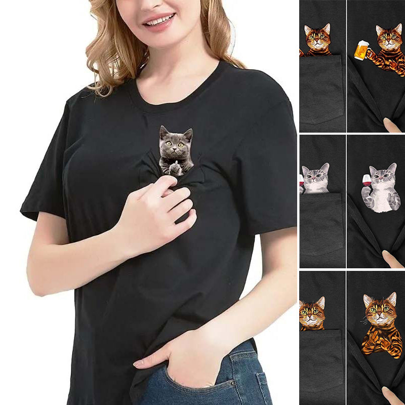 😾🖕Pocket Middle Finger Cat T-Shirt