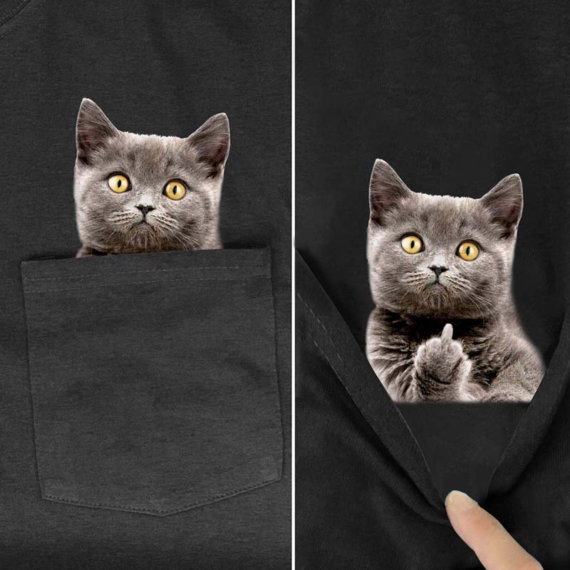 😾🖕Pocket Middle Finger Cat T-Shirt