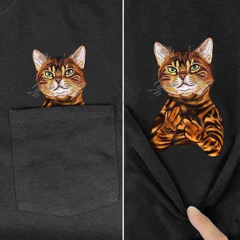 😾🖕Pocket Middle Finger Cat T-Shirt