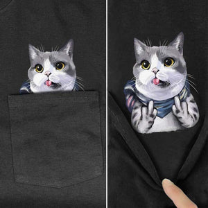 😾🖕Pocket Middle Finger Cat T-Shirt