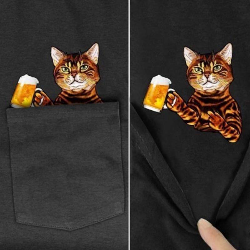 😾🖕Pocket Middle Finger Cat T-Shirt