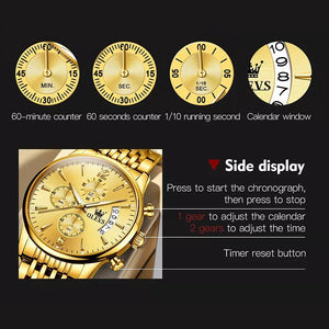 Luxury Gold Three-eye Chronograph Dial Automatic Mechanical Watch