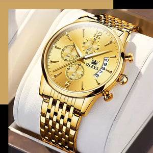 Luxury Gold Three-eye Chronograph Dial Automatic Mechanical Watch