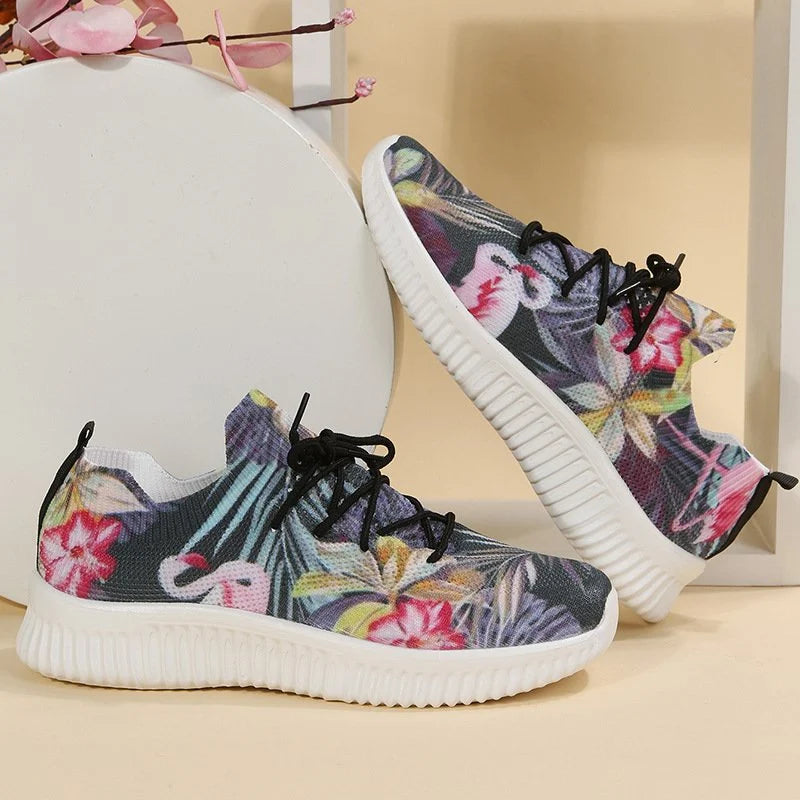 Women Breathable Mesh Flower Print Sneakers