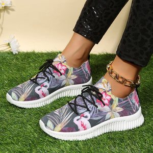 Women Breathable Mesh Flower Print Sneakers