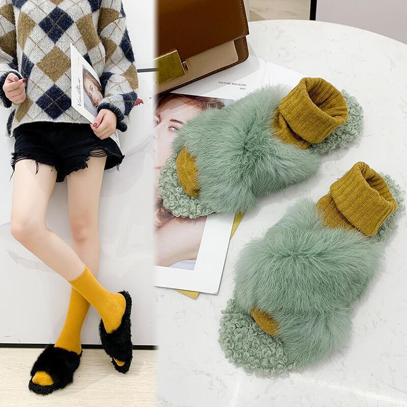 cute fluffy plush slippers