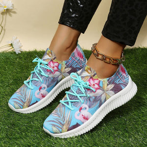 Women Breathable Mesh Flower Print Sneakers