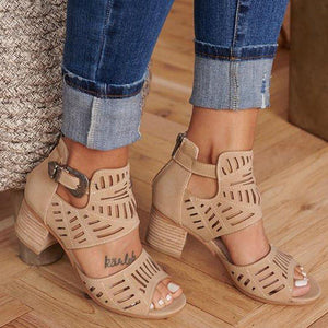 Buckle Hollow Heeled Sandals