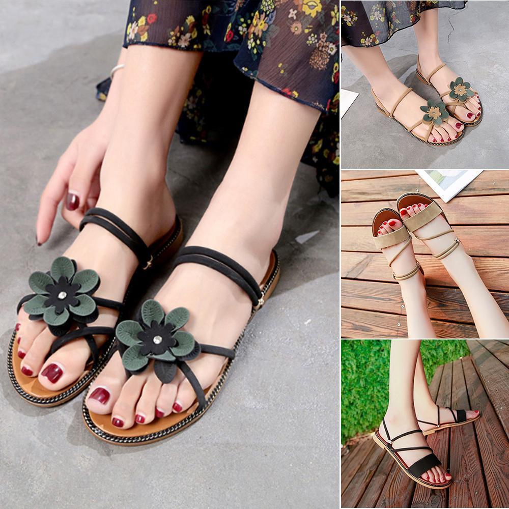 Seaside Flat Bottom Sandals Flower Elastic Sandals