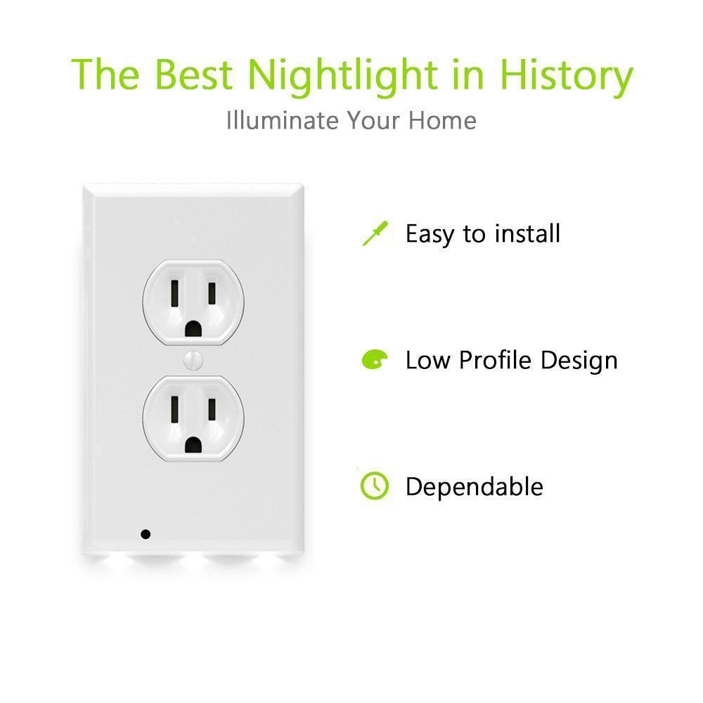 Outlet Wall Plate With Night Lights-No Batteries or Wires