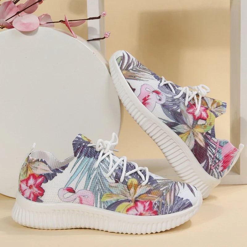 Women Breathable Mesh Flower Print Sneakers