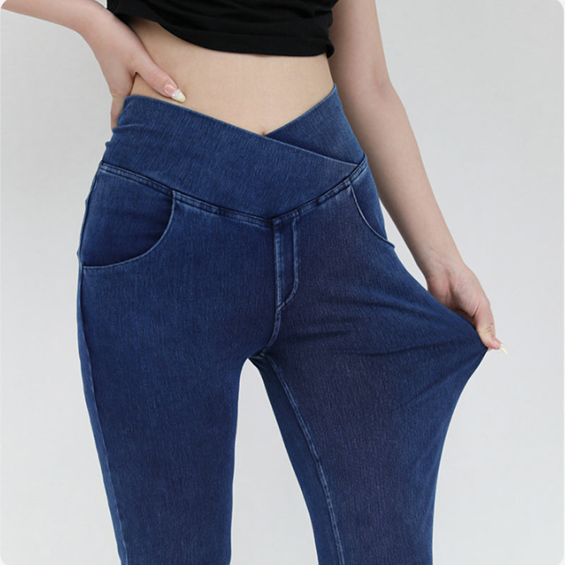 🔥Stretchy Denim High Waisted Crossover Flare Pants👖