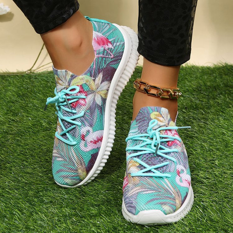 Women Breathable Mesh Flower Print Sneakers