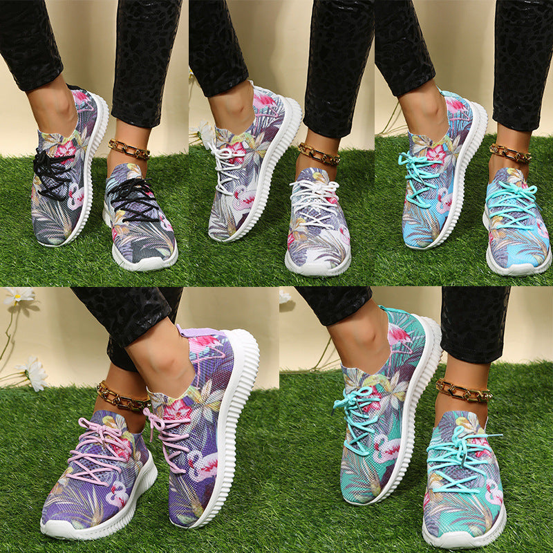 Women Breathable Mesh Flower Print Sneakers