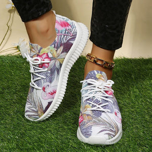 Women Breathable Mesh Flower Print Sneakers