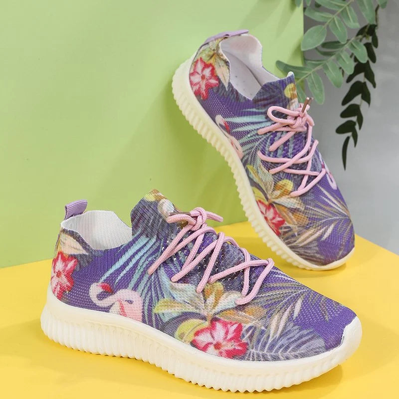 Women Breathable Mesh Flower Print Sneakers