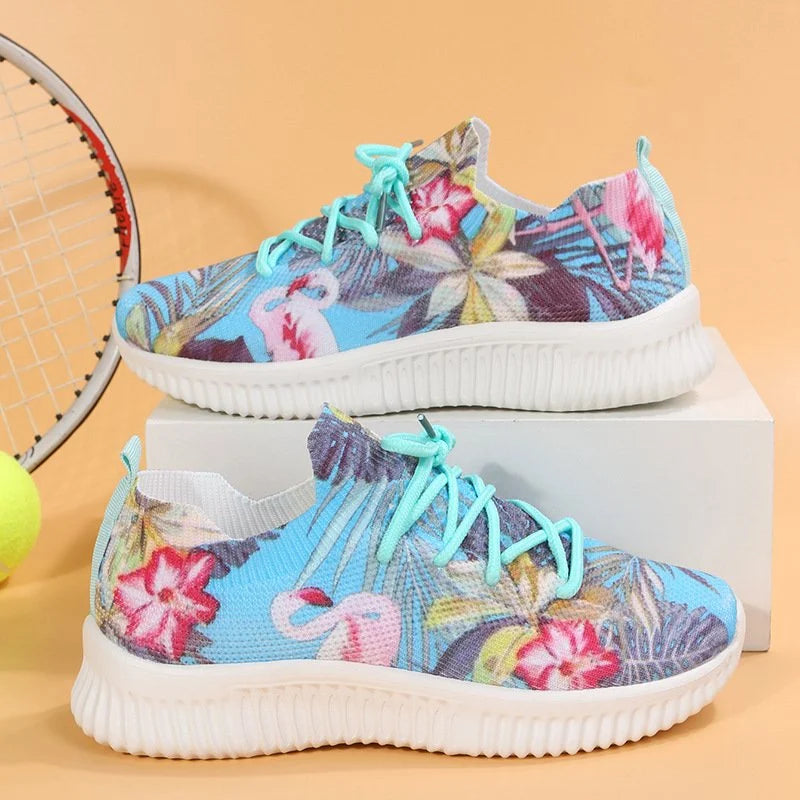 Women Breathable Mesh Flower Print Sneakers