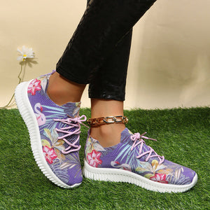 Women Breathable Mesh Flower Print Sneakers