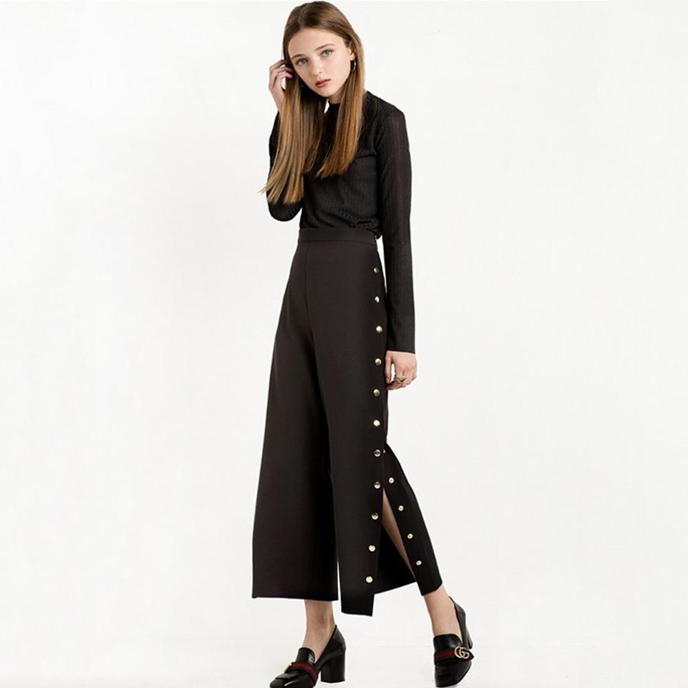 Button Side Slit Pants