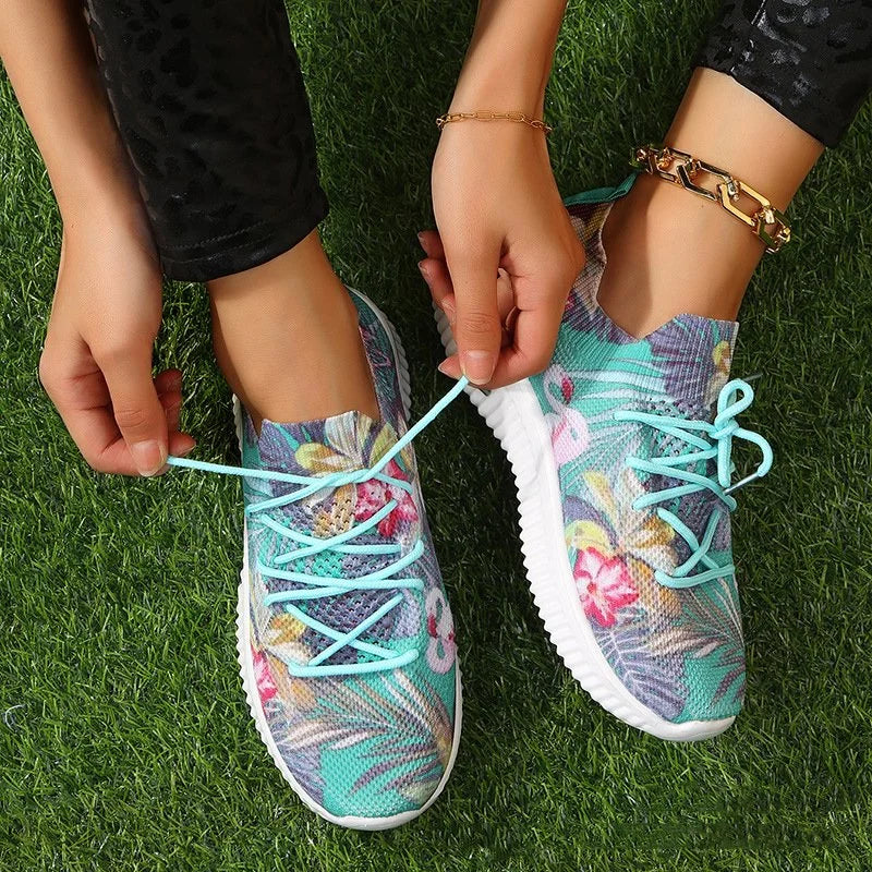 Women Breathable Mesh Flower Print Sneakers