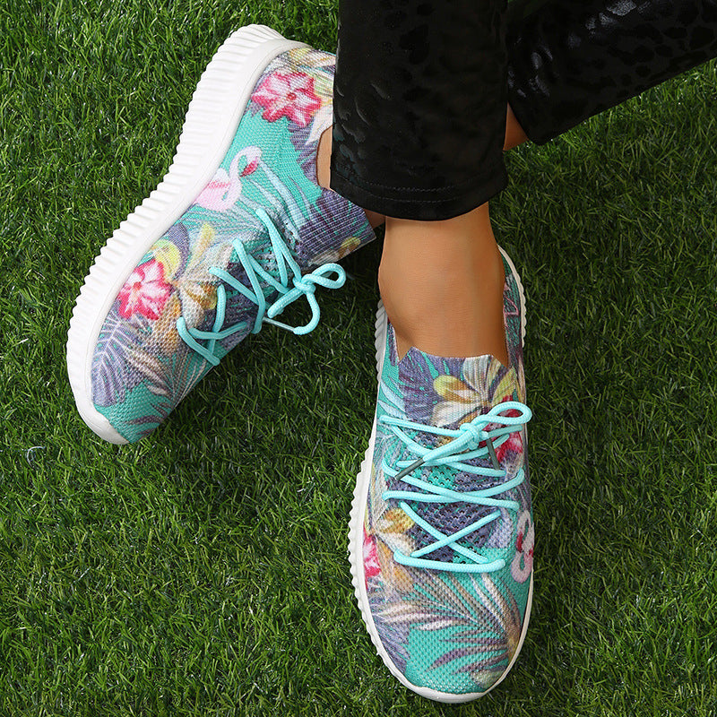 Women Breathable Mesh Flower Print Sneakers