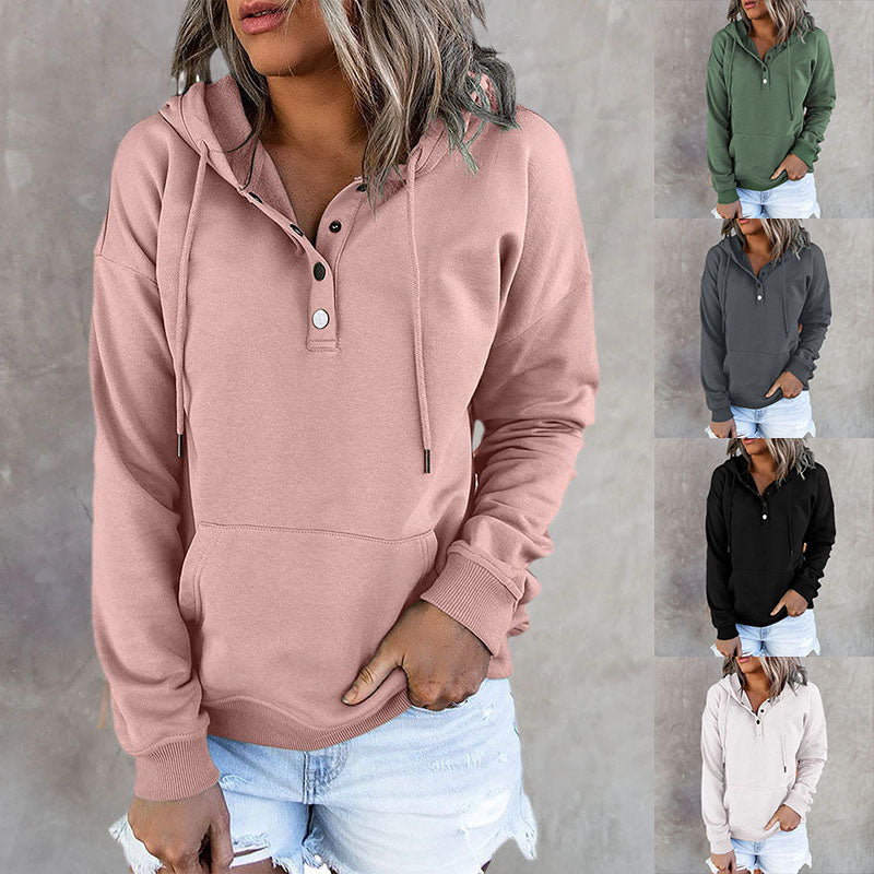 Long Sleeve Loose Casual Hooded Drawstring Pocket Sweatshirt