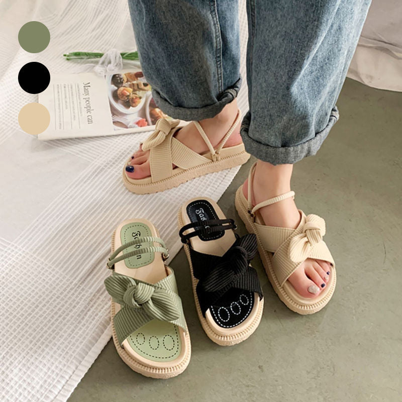 Elegant Bow Sandals with Platform Soles for Women