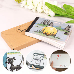 Flipbook with a hidden engagement ring compartment