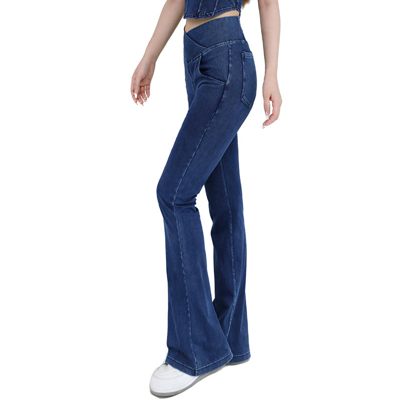 🔥Stretchy Denim High Waisted Crossover Flare Pants👖