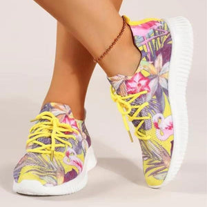 Women Breathable Mesh Flower Print Sneakers